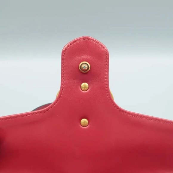 100% Authentic GUCCI GG Marmont Flap Red Leather Shoulder Bag 948-6824 - Picture 7 of 11